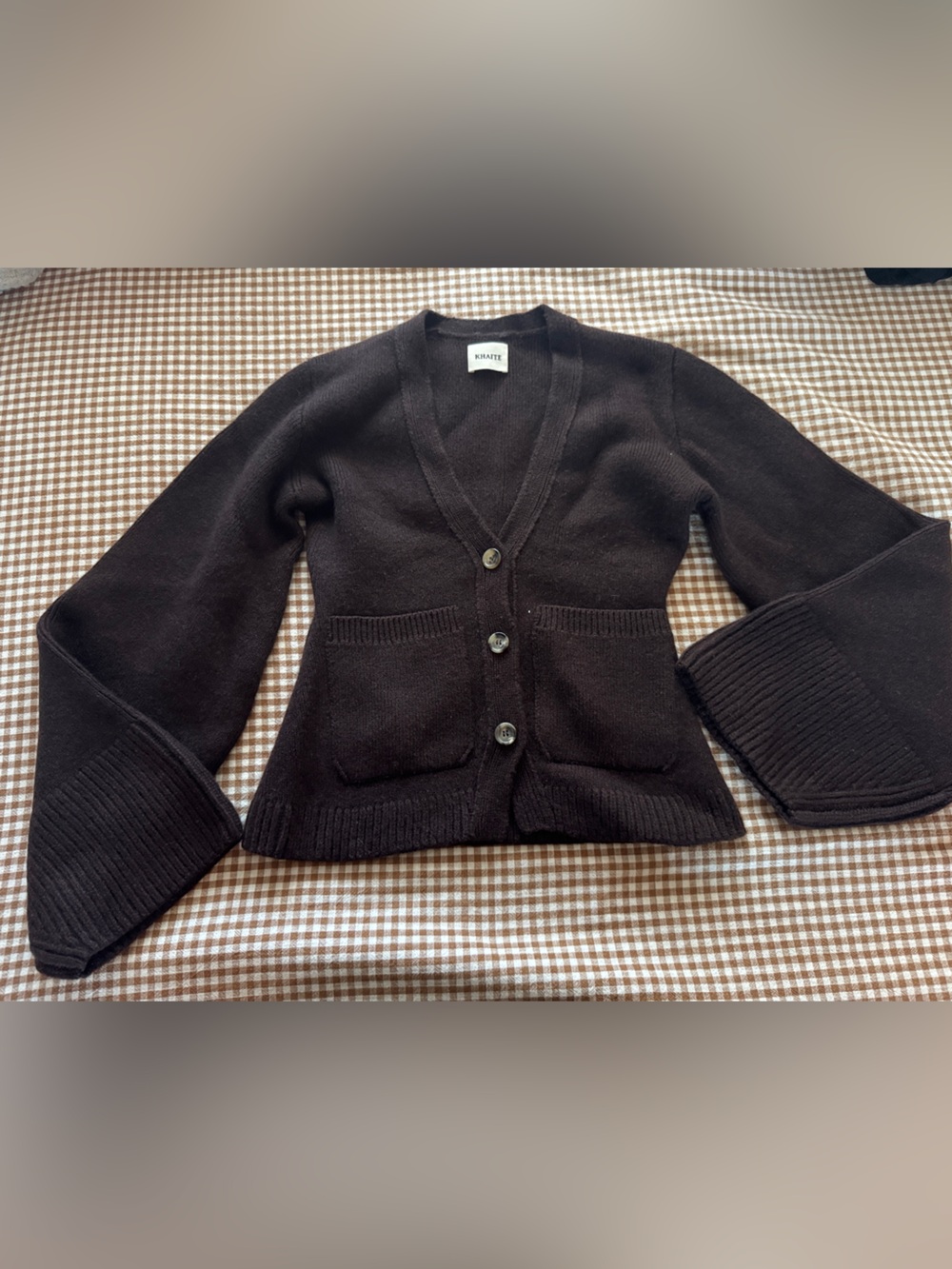 KHAITE Dark Brown V-Neck Button Front Cardigan